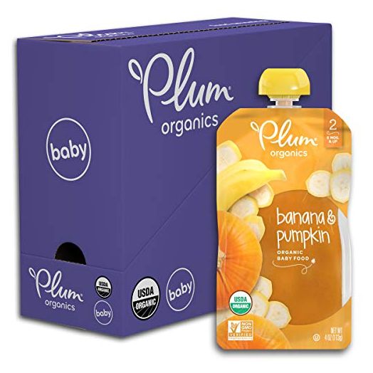 Plum Organics Baby Food Pouch | Stage 2 | Banana & Pumpkin | 4 Ounce (Pack of 6) | Fresh Organic Food Squeeze | For Babies, Kids, Toddlers