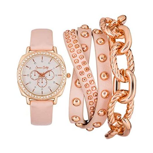 Jessica Carlyle Womens Quartz Blush Analog Watch with Bangle Gift Set