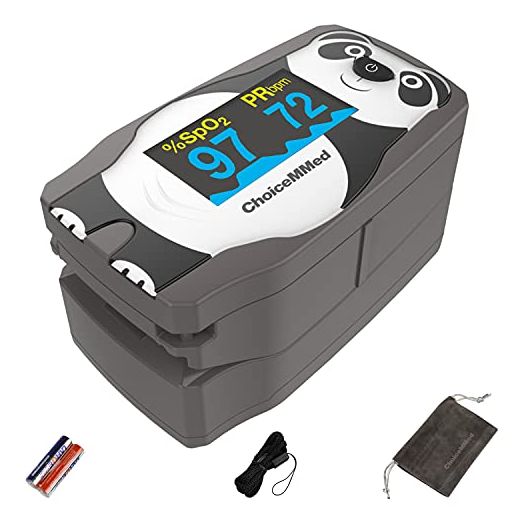 CHOICEMMED OLED Panda Pediatric Pulse Oximeter Fingertip – SP02 Pulse Oximeter for Kids – Children Pulse Oximeter with Color OLED Screen - Child O2 Saturation Monitor with Batteries (Not for Infant or Newborn)