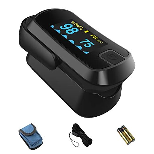 MIBEST Black OLED Finger Pulse Oximeter - Blood Oxygen Saturation Monitor - SPO2 Pulse Oximeter - Portable Oxygen Sensor with Included Batteries - O2 Saturation Monitor with Respiration Rate and PI