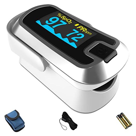 mibest OLED Finger Pulse Oximeter, O2 Meter, Dual Color White/Silver