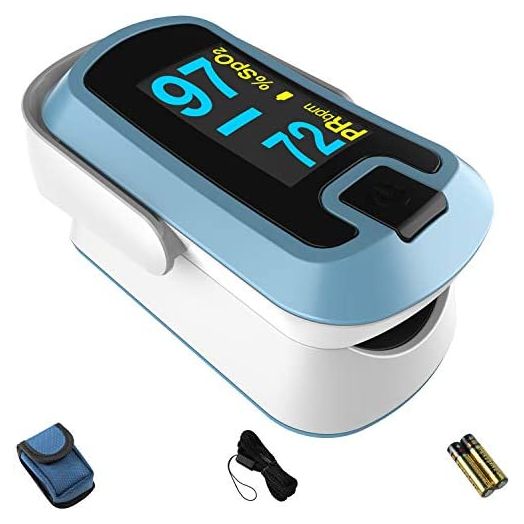 mibest OLED Finger Pulse Oximeter, O2 Meter, Dual Color White/Light Blue