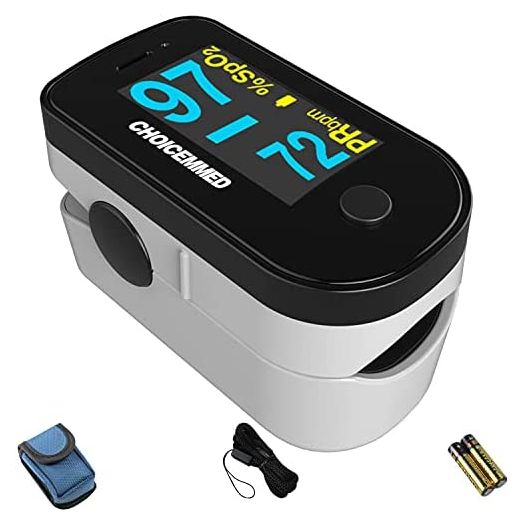 CHOICEMMED Black Dual Color OLED Finger Pulse Oximeter - Blood Oxygen Saturation Monitor with Color OLED Screen Display and Included Batteries - O2 Saturation Monitor