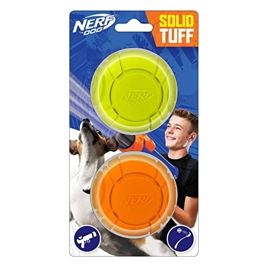 Nerf Dog Sonic Ball Dog Toys, Lightweight, Durable and Water Resistant, 2.5 Inches, for Small/Medium/Large Breeds, Two Pack, Green and Orange