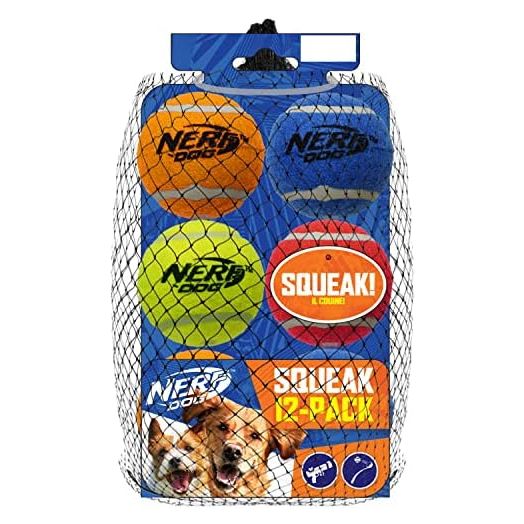 Nerf Dog 12-Piece Dog Toy Gift Set, Includes 2.5in Squeak Tennis Ball 12-Pack, Nerf Tough Material, Multicolored