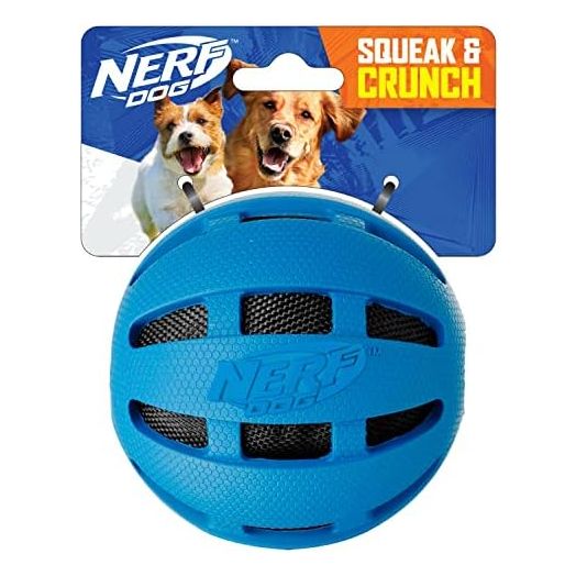 Nerf Dog Crunch and Squeak Rubber Ball Dog Toy, Single, Medium/Large, Blue
