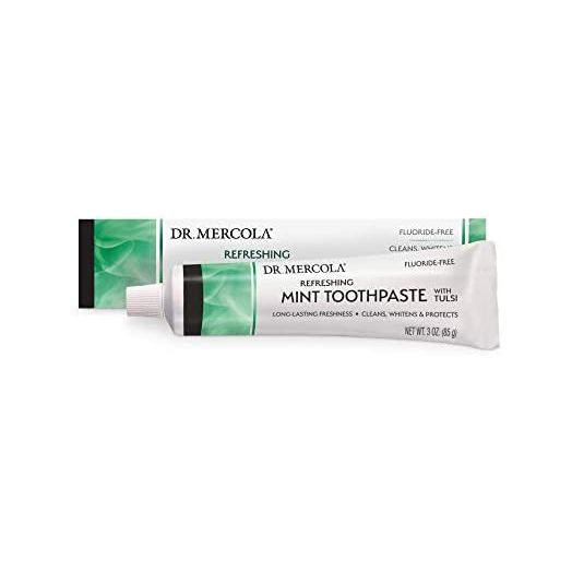 Dr. Mercola, Refreshing Mint Toothpaste with Tulsi, 3 oz (85 g), Fluoride-Free, SLS Free, Paraben Free, No Dyes, Vegetarian Friendly, No Harsh Chemicals, Non GMO, Soy Free, Gluten Free