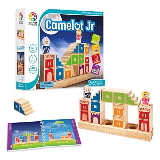 SmartGames Camelot Jr. Wooden Cognitive Skill-Building Puzzle Game Featuring 48 Playful Challenges for Ages 4