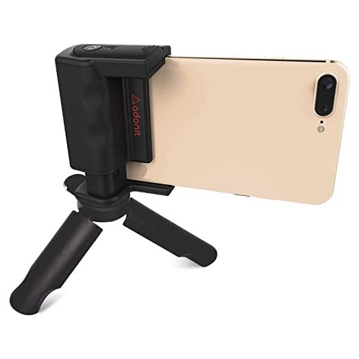 Adonit Photogrip (Black) Shutter Remote Bluetooth Selfies Included Tripod, Travel Case, Mini Stylus. Smartphone HandGrip Camera Stable Shots for iPhone, Android, Samsung, LG, Google Pixel, HTC