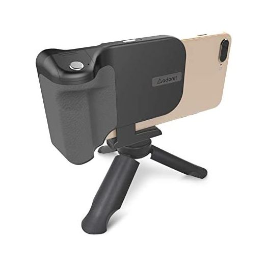 Adonit PhotoGrip Qi (Black) Bluetooth Camera Shutter Remote + 3000 mAh Wireless Charger +Tripod + Smartphone Grip, for iPhone, Samsung, Sony, All Qi-Enabled Phones