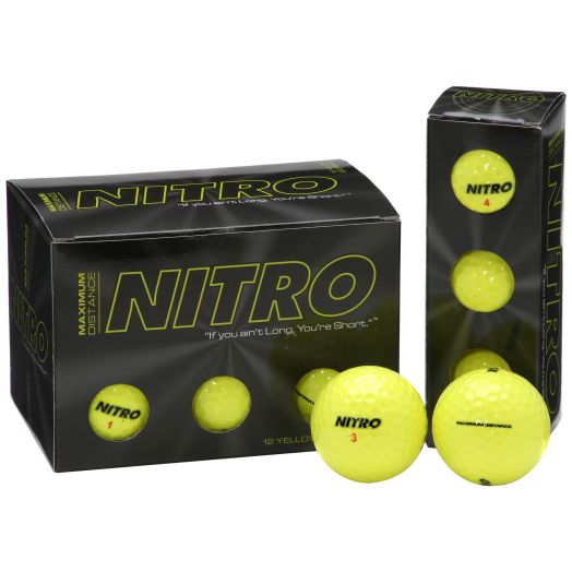 Long Distance Golf Balls (12PK) All Levels-Nitro Maximum Distance Titanium Core 85 Compression High Velocity Spin Control Long Distance Golf Balls USGA Approved-Total of 12-Yellow