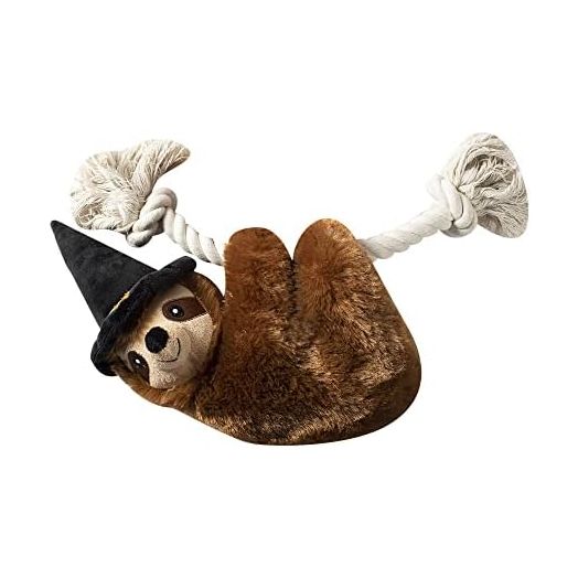 Fringe Studio Plush Dog Toy, Witchy Sloth On A Rope, Pet Shop Collection (289339)