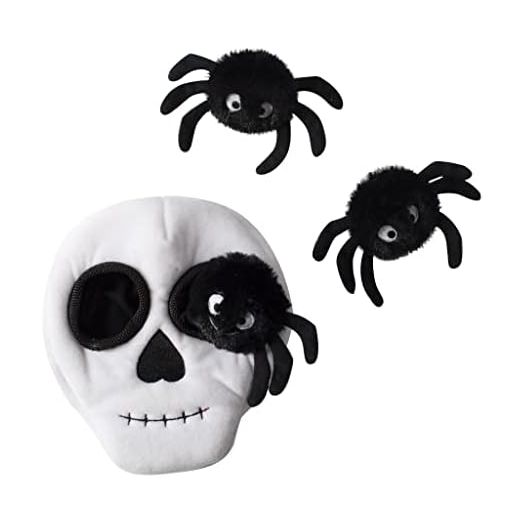 Fringe Studio Hide & Seek Burrow Plush Dog Toy, Skull with Spiders, 3 Piece Set, Pet Shop Collection (289206), multicolored