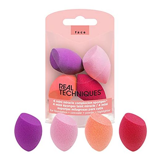 Real Techniques Mini Miracle Complexion Sponge Makeup Blender, Beauty Sponge For Touch Ups, Professional Makeup Tool, Cruelty Free, Latex Free, Perfect For Travel or On The Go, 4 Count