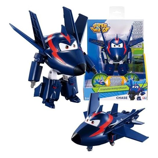 Super Wings - 5" Transforming Agent Chase Airplane Toys Action Figure | Plane to Robot | Fun Toy Plane Vehicle for 3 4 5 year old Boys and Girls | Preschool Kids Birthday Gift for Pretend Play , Blue