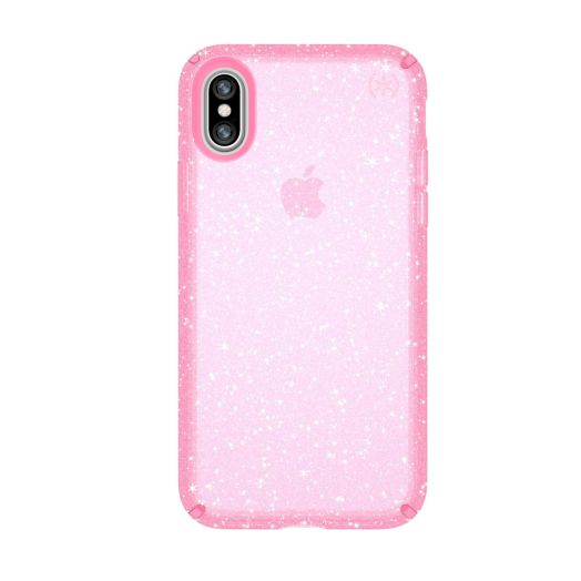 Speck iPhone XS Presidio Clear + Glitter Case, Scratch-Resistant IMPACTIUM 8-Foot Drop Protected iPhone Case that Resists UV Yellowing, Gold Glitter/Bella Pink