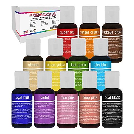U.S. Cake Supply 12 Color Cake Food Coloring Liqua-Gel Decorating Set - .75 fl. Oz. (20ml) Bottles Primary Colors
