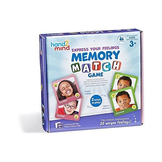 hand2mind Express Your Feelings Memory Match Game, Emotion Cards for Kids, Matching Card Game, Social Emotional Learning Activities, Play Therapy Games for Kids, Mindfulness for Kids, Calm Down Corner
