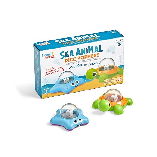 hand2mind Sea Animals Dice Poppers, Math Dice Popper, Game Replacement Dice Roller, Dice Games for Kids, Board Game Accessories, Family Game Night, Kids Travel Activity, Fun Classroom Games (Set of 2)