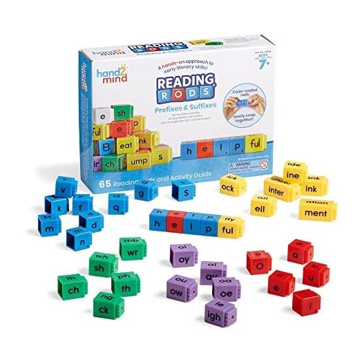 hand2mind Reading Rods Prefixes & Suffixes, Word Roots for Kids, Word Building Activities, Spelling Toys, Reading Tools for Kids, Phonemic Awareness and Phonics, Science of Reading Manipulatives