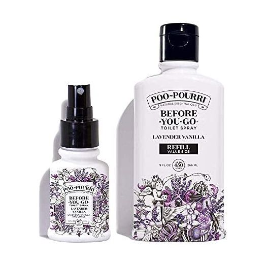 Poo-Pourri Lavender Vanilla 9-Ounce Refill Bottle and 1.4-Ounce Refillable Bottle Lavender Vanilla