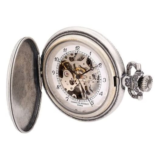 Charles-Hubert, Paris 3920 Classic Collection Antique Silver Plated Brass Mechanical Pocket Watch