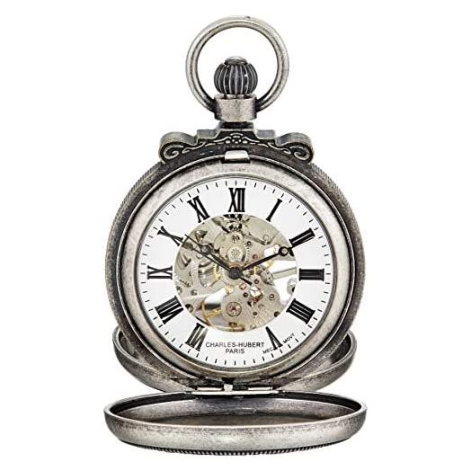 Charles-Hubert, Paris 3867-S Classic Collection Antiqued Finish Double Hunter Case Mechanical Pocket Watch