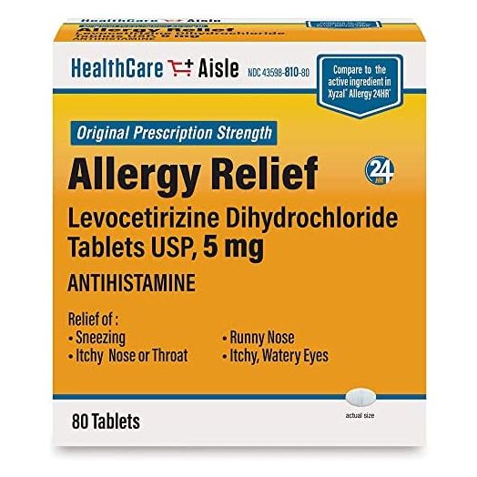 HealthCareAisle Allergy Relief - Levocetirizine Dihydrochloride Tablets USP, 5 mg – 80 Tablets – Original Prescription Strength Allergy Medication, 24-Hour Allergy Relief, 80 Count (Pack of 1)