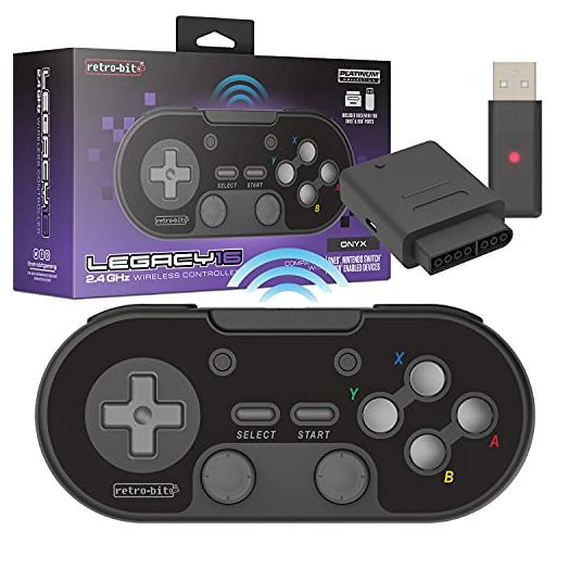 Retro-Bit Legacy 16 Wireless 2.4GHz Controller for SNES, Switch, PC, MacOS, RetroPie, Raspberry Pi and Other USB Devices - Onyx