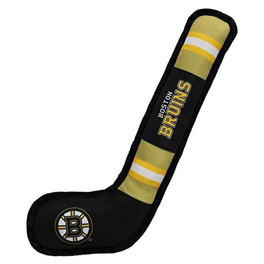 Pets First Dog Toy Tough Nylon with Inner Squeaker Licensed by NHL Boston Bruins Hockey Stick Toy for Dogs & Cats. Play Hockey with Your Pet with This Licensed Dog Tough Toy