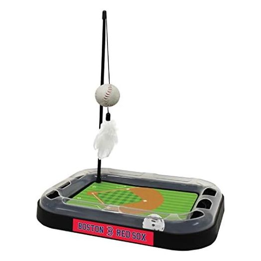Pets First Cat Scratching Toy MLB Boston RED SOX Baseball Field Cat Scratcher Toy with Interactive Cat Ball Bell in Tracks. 5-in-1 CAT Toy: Cat Wand Poll with Catnip Filled Plush Baseball & Feathers.