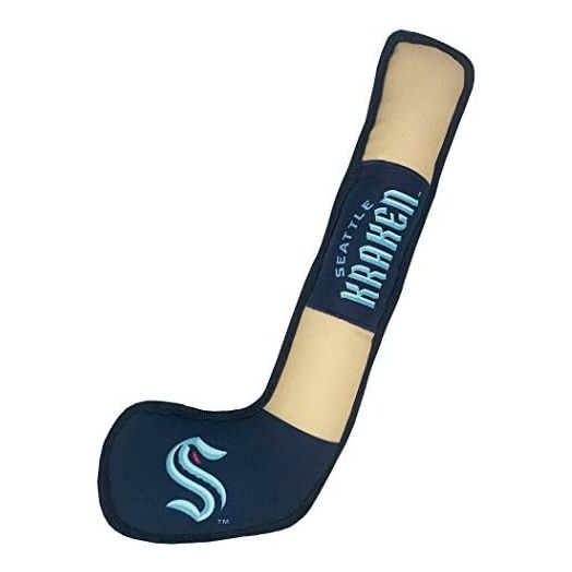 Pets First DOG SQUEAK TOY - NHL Seattle Kraken Hockey Stick PET TOY with inner Squeaker. HOCKEY STICK Shaped TOUGH TOY for DOGS & CATS. Cool Team LOGO. Great Interactive Pet Toy for a Hockey Fan