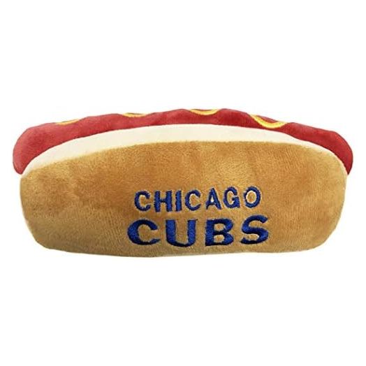 MLB Chicago Cubs Plush Dog Toys - Stadium Theme Snacks - Cutest Plush HOT-DOG Toy for Dogs & Cats with Inner Squeaker & Premium Embroidery of Baseball Team Name/Logo