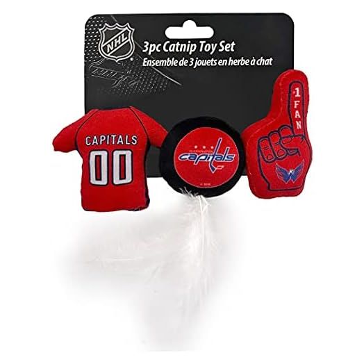 BEST PLUSH CAT TOY NHL WASHINGTON CAPITALS Complete Set of 3 piece Cat Toys filled with Fresh Catnip. Includes: 1 Jersey Cat Toy, 1 Hockey Puck Cat Toy with Feathers & 1 #1 Fan Cat Toy. With Team LOGO