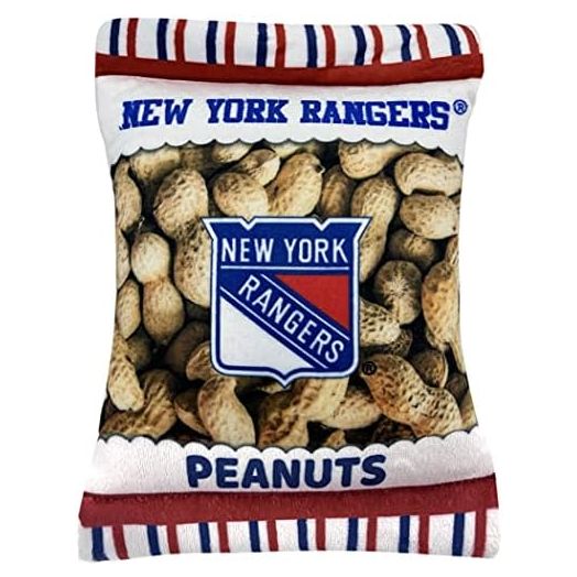 NHL New York Rangers Crinkle FINE Plush Dog & CAT Squeak Toy - Cutest Stadium Peanuts Snack Plush Toy for Dogs & Cats with Inner Squeaker & Beautiful Baseball Team Name/Logo