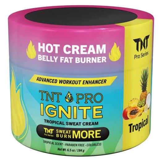Hot Sweat Cream Pre Workout Enhancer Thermogenic Heat Gel - Skin Tightening & Anti Cellulite Remover Burner Cream for Stomach Belly Fat & Sweat Loss – Slimming Cream by TNT Pro Ignite - Tropical Scent