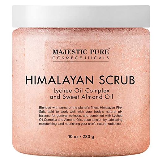 MAJESTIC PURE Himalayan Salt Body Scrub with Lychee Oil, Exfoliating Salt Scrub to Exfoliate & Moisturize Skin, Deep Cleansing - 10 oz