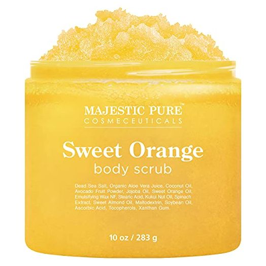 Majestic Pure Sweet Orange Body Scrub - Exfoliates, Moisturizes, and Nourishes Skin, 10 oz