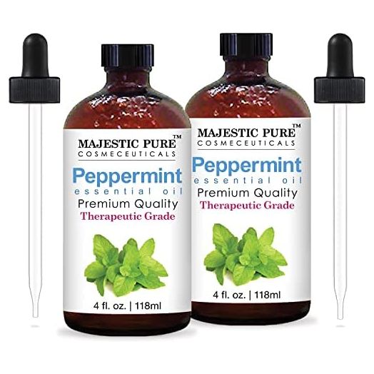 MAJESTIC PURE Peppermint Essential Oil, Therapeutic Grade, Pure and Natural, for Aromatherapy, Massage, Topical & Household Uses, 4 fl oz (Pack of 2)