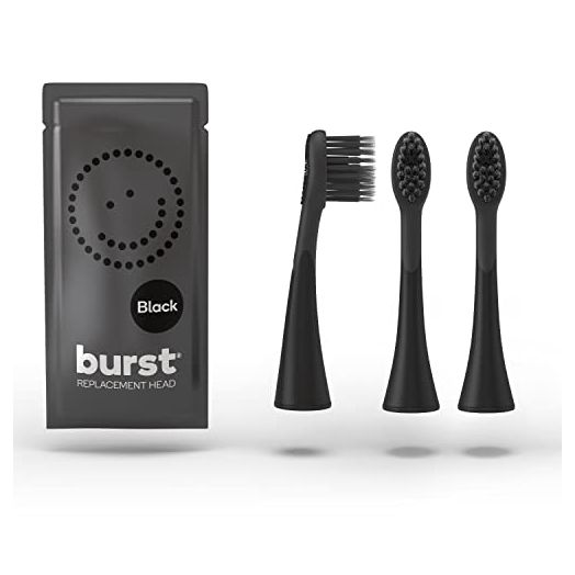 BURST Toothbrush Heads - Genuine BURST Electric Toothbrush Replacement Heads for BURST Sonic Toothbrush – Charcoal Soft Bristles for Deep Clean, Stain & Plaque Removal - 3-Pack, Black