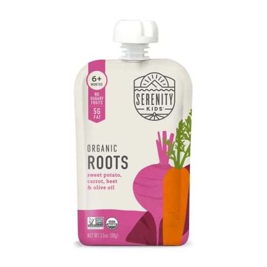 Serenity Kids 6+ Months USDA Organic Veggie Puree Baby Food Pouches | No Sugary Fruits or Added Sugar | Allergen Free | 3.5 Ounce BPA-Free Pouch | Roots | 6 Count