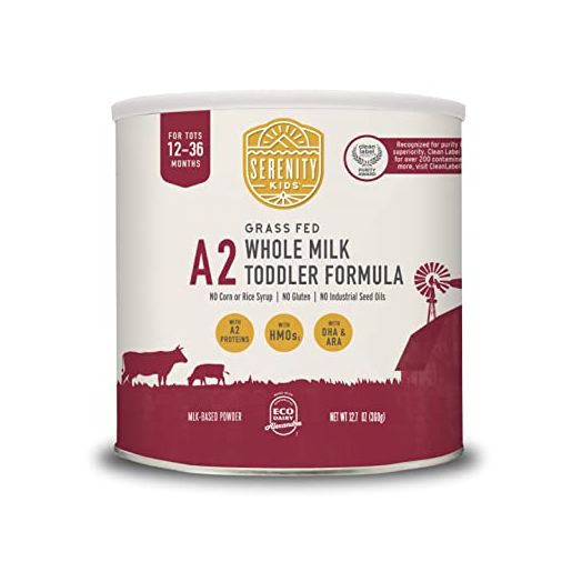 Serenity Kids Toddler Formula Powder Drink Made with Grass Fed Organic A2 Whole Milk | Easy to Digest, Clean Ingredients | Clean Label Project Purity Award Certified | 12.7 oz Can | 1 Count