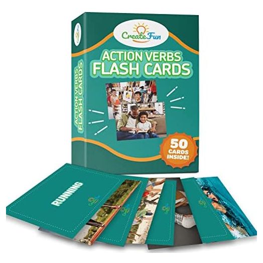 Action Verbs Flash Cards - 50-Piece Educational Flash Cards for Speech Therapy and Home Schooling - Thick and Durable Vocabulary Builder Flash Cards for Kids and Adults