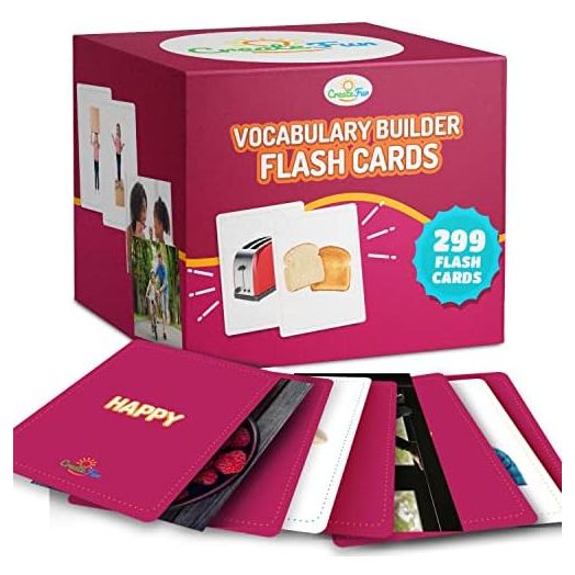 Vocabulary Builder Flash Cards - 299 Educational Photo Cards for Home, Speech Therapy Materials, ESL Teaching Materials - Emotions, Matching Go Togethers, Nouns, Opposites, Prepositions, Verbs