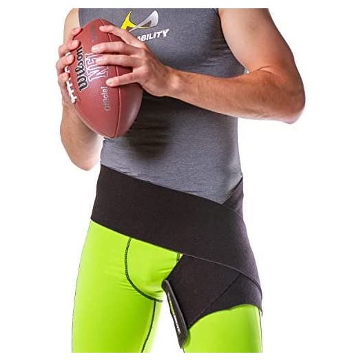 BraceAbility Hip Brace & Groin Strain Wrap | Non-Slip Hamstring & Thigh Compression Support Spica for Pulled Quad Muscle, Arthritis Relief, Inguinal Hernia or Abduction Hip Flexor Injury (One Size)