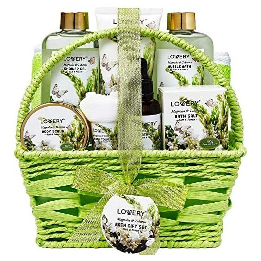 Birthday Gifts from Daughter and Son, Bath and Body Gift Basket For Women and Men – Magnolia and Tuberose Home Spa Set, Includes Fragrant Lotions, Massage Oil, Bath Towel and More - 9 Piece Set