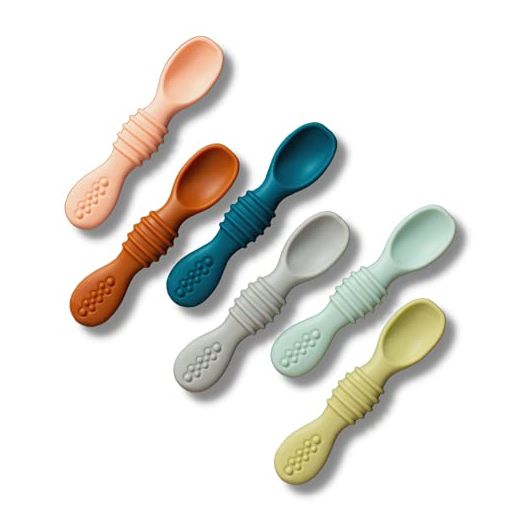 Simka Rose Silicone Baby Spoons First Stage Set - 4.5 Inch Self Feeding Spoons for Babies and Toddlers - Food Safe BPA Free Silicone - Dishwasher and Microwave Safe - Set of 6 (Multicolor)