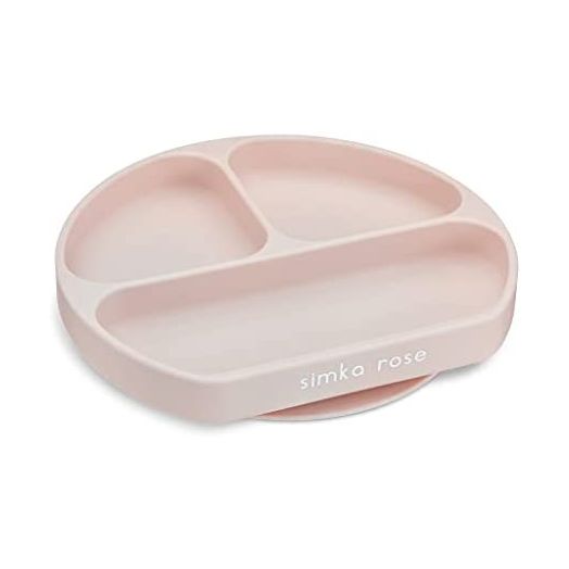 Simka Rose Silicone Suction Plate for Baby and Toddler - Divided Kids Plate - BPA Free - Dishwasher and Microwave Safe (Petal)