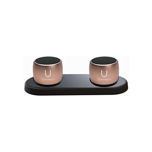Fashionit U Pro Speakers Set of 2 | TWS Wireless Bluetooth Speakers, Incredible Surround Sound, Charging Tray | Perfect Speakers for Home, Parties, Activities! Small Speakers, Rich Sound | Rose Gold