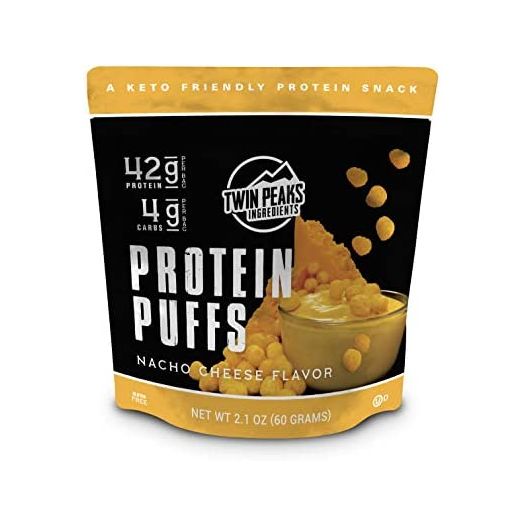 Twin Peaks Low Carb, Keto Friendly Protein Puffs, Nacho Cheese 2 Servings, 3 Pack (60g, 42g Protein, 4g Carbs)